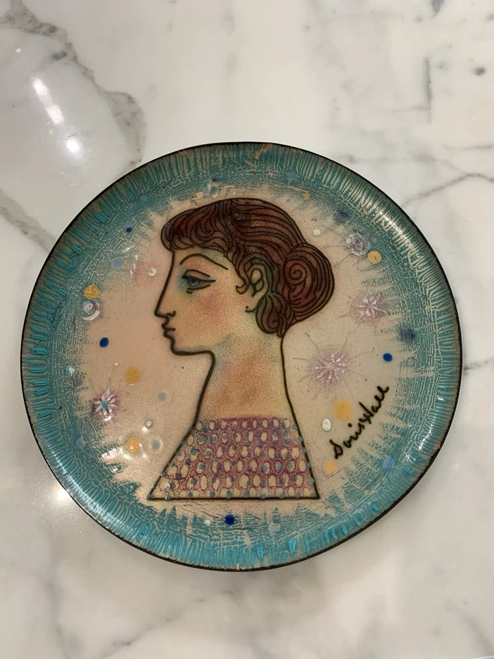 "Placa retrato original Doris Hall esmalte sobre cobre Art Deco, 8""" Foto 2 de 4