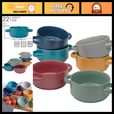 Set of 6 Stoneware Soup Crocks - 22oz Matte Glaze, Oven  Microwave Safe, Dual H