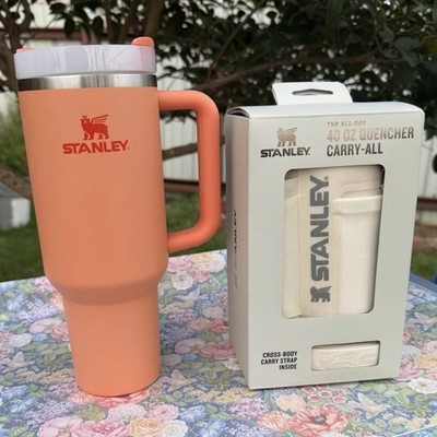 Stanley Quencher 40 oz peach color and  Cross-Body Strap in light beige 