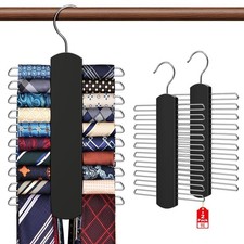 2 Pack Men's Wooden Tie Rack Necktie Organizer Belt Hanger Hold 40 Ties