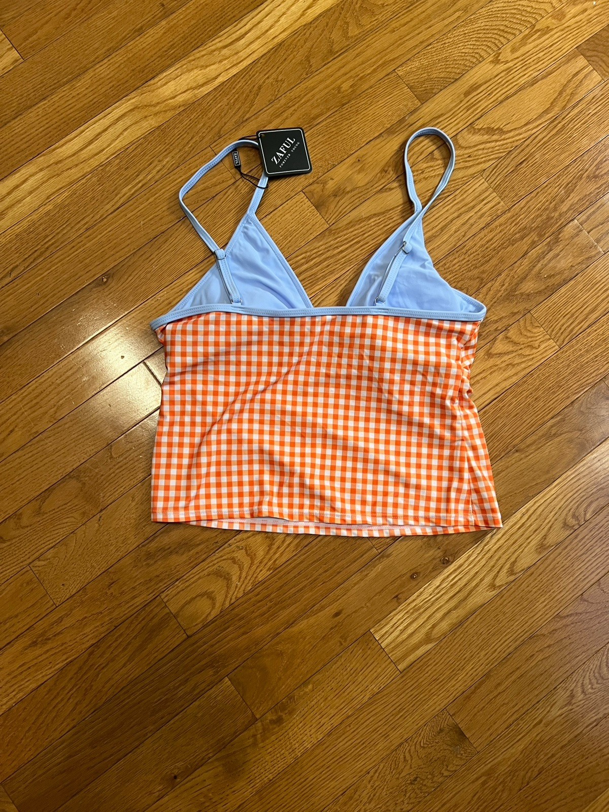 Zaful Orange Gingham One Piece Swimsuit Women Size M Adjustable Straps Retro