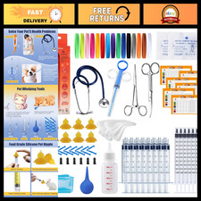 Deluxe 65 Pcs Whelping Kit for Puppies  Kittens - Feeding, Stethoscope, Aspirat