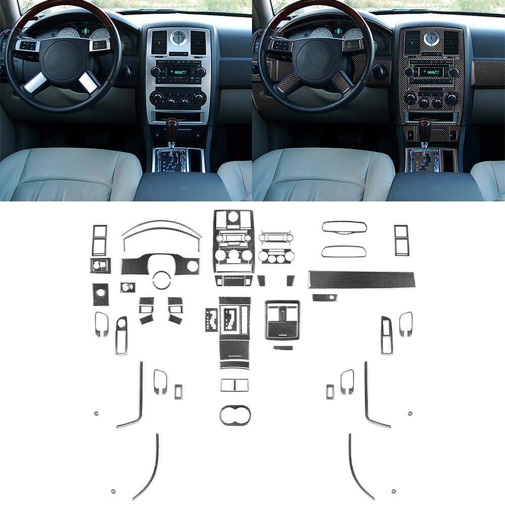 80Pcs Real Carbon Interior Dash Trim Kits Cover For Chrysler 300 300C 2005-2007