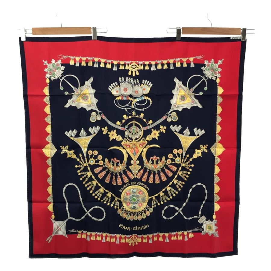 ●Hermes Carre90 Parures Des Sables Desert Gem Navy Red Scarf