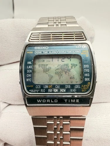 SEIKO A239-500AT World Time LCD Digital Vintage JDM Quartz Watch, Stainless Stee