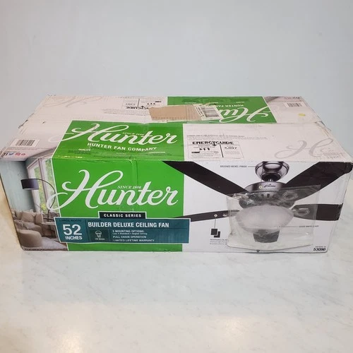 (1)-Hunter Builder Deluxe 52" Brushed Nickel Ceiling Fan with Light Kit. 53090 - Picture 2 of 10