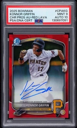 2025 Bowman Konnor Griffin Chrome Pros Auto Red Lava /5 PSA 9 Auto 10