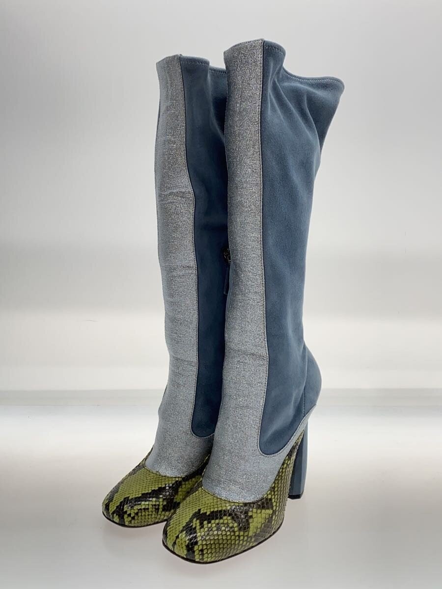 Prada Sole Worn Python Long Boots 38 Blu K7v10 - image 2
