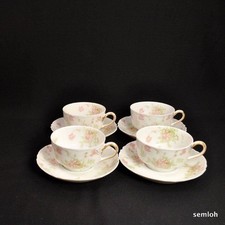 Haviland 4 Cups & Saucers Schleiger 52 Pink Flowers w/Gold on Handle 1894-1931