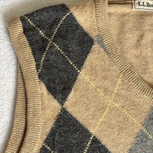 LL Bean Men's Argyle 100% Lambswool Vest Top Beige Gray Wool Scotland Size Large - Picture 11 of 16