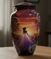 Metal Urn Angel Sunset Adult Cremation Urns for Human Ashes in Velvet Bag 10"