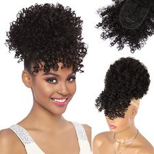 Drawstring Ponytail with Bangs Afro Puff for Black Women  Short Kinky Curly ...