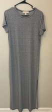 Women’s Michael Kors Maxi Dress Black White Floral Leaf SS Side Slit Stretch M