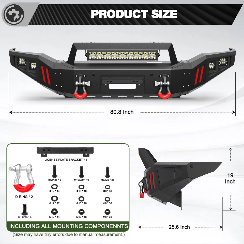 Parachoques delantero de acero negro con placa de cabrestante y luces LED para Toyota Sequoia 2011-2016 Foto 3 de 4