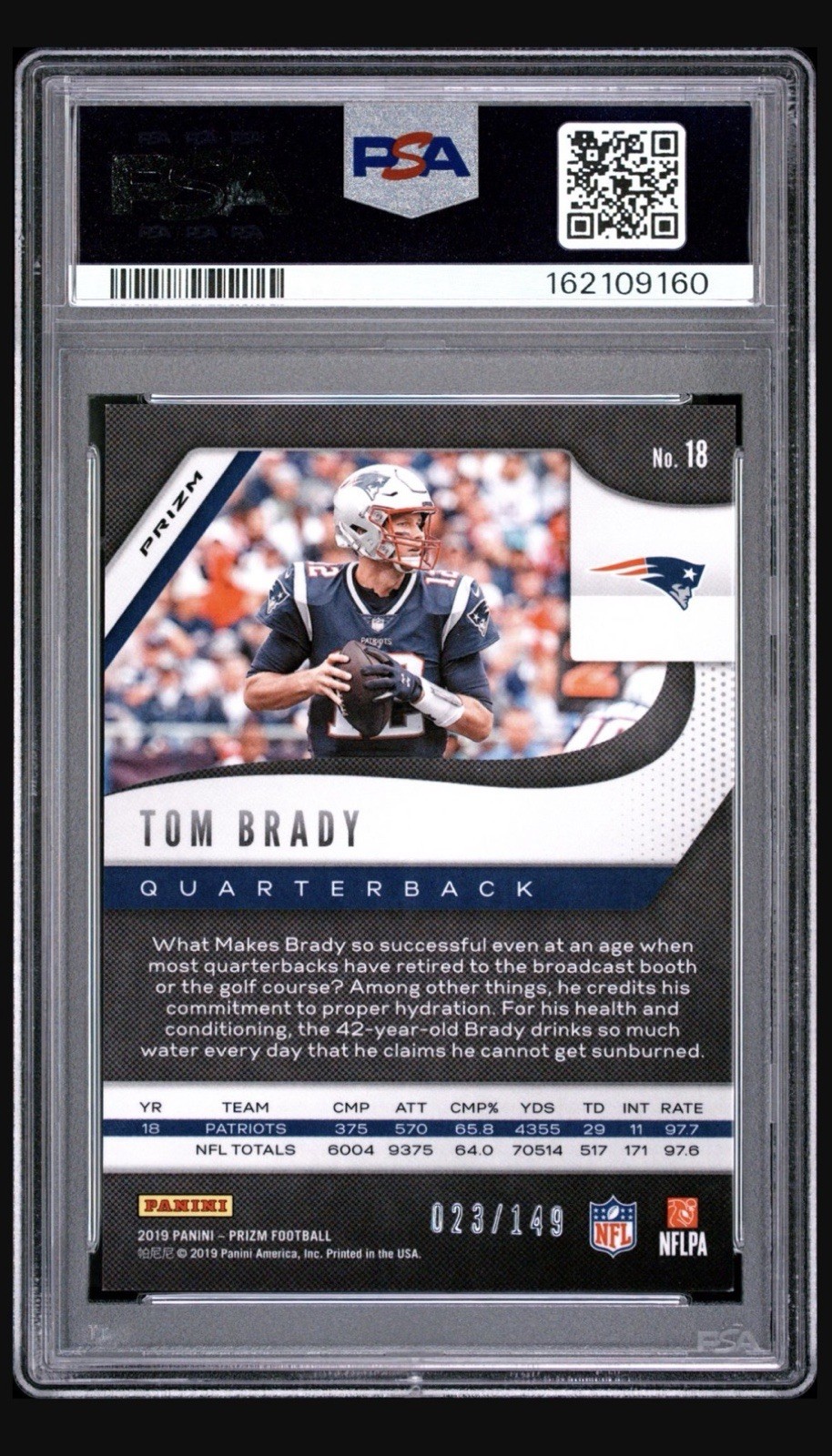 2019 panini prizm #18 tom brady; red wave 23/149 prizms PSA 8  (COLOR MATCH) view 2
