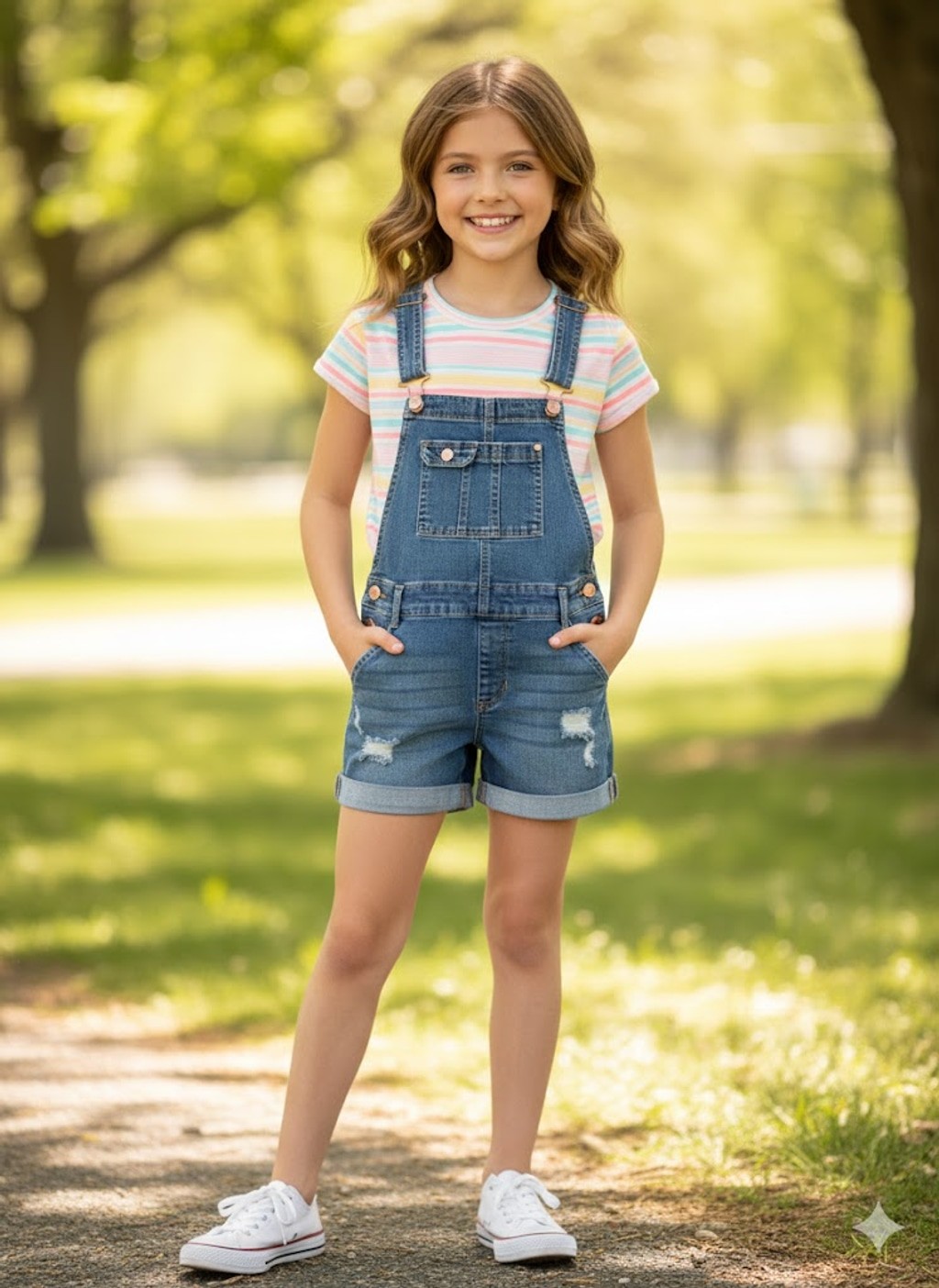 Jordache Girls Denim Shortalls Size L (10-12) Distressed Medium Wash Jean Overal