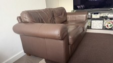 IKEA Brown Leather 2-Seater Sofa with Rolled Arms for Living Room