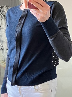 Noa Noa Damen klassische Strickjacke marine/grau gepunktet Rückeneinsatz Gr. XS