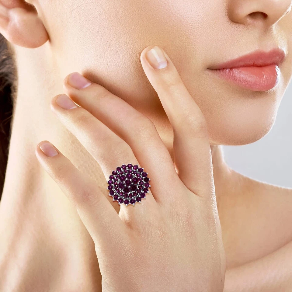 STUNNING!!  7.90ctw Rhodolite Cocktail Ring Platinum Plated Sterling Size 10 - Image 2 of 4