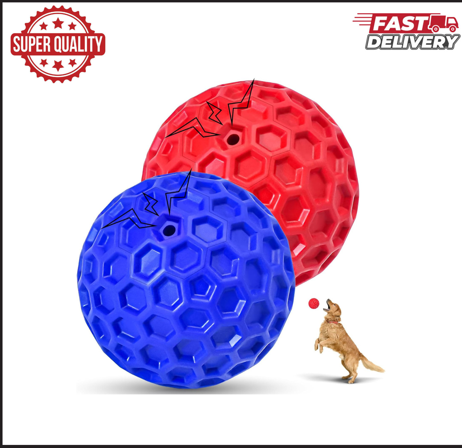 2 Pack Indestructible Squeaky Dog Balls for Aggressive Chewe