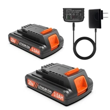 2 Pack 3000mAh 20v MAX Battery and Charger, for Black and Decker 20v Lithium ...