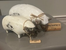 Set Of 2: Primitive Folk Art Resin or wood Sheep  Decor Figurine Statues