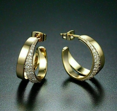 14K Yellow Gold Plated  In 2Ct Round Cut Simulated Diamond Huggie Hoop Earrings