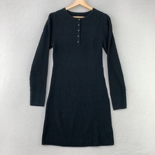 GAP Ribbed Henley Sweater Dress Women S Black Casual Long Sleeve Cotton Blend