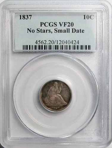 1837 No Stars, Small Date, Liberty Seated Dime PCGS VF-20