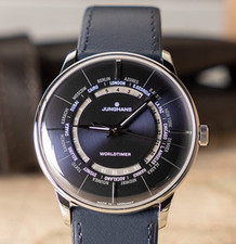 JUNGHANS Uomo Meister Worldtimer Blu Ref. 27/3010.01 NUOVO SET COMPLETO
