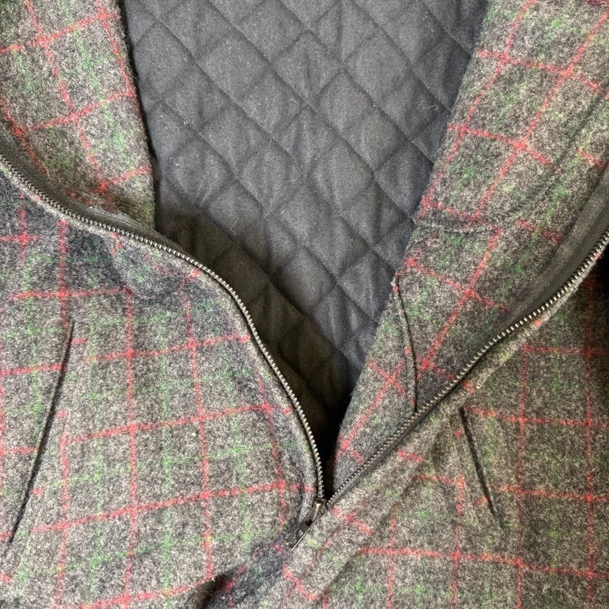 Johnson Woolen Mills Adirondack Plaid Wool Jacket Gray Red Green 10115 Large - product detail image 16