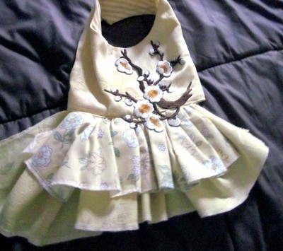 NEW HANDMADE SZ SMALL DOG DRESS YELLOW PET PUPPY OUTFIT HARNESS