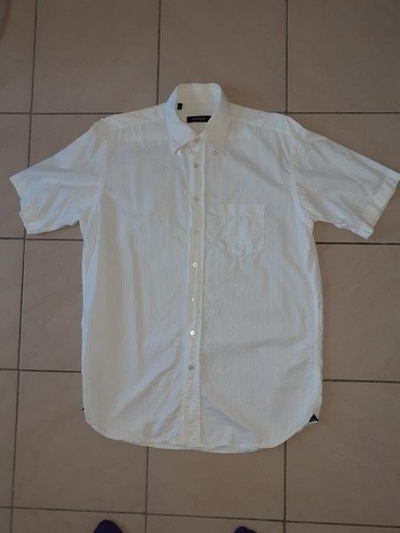 Men Navyboot Shirt White Cotton 40 /L / 48 #B9Q9