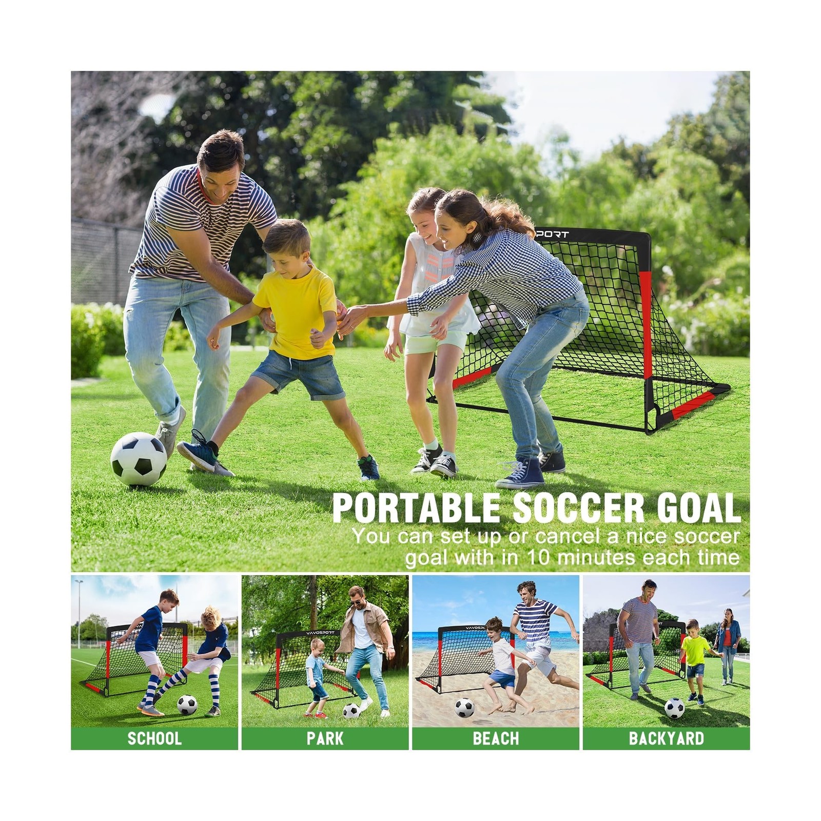 Kids Soccer Goals for Backyard Set, 2 of 4x3 / 6x4 ft Portable Socc... Fast Ship