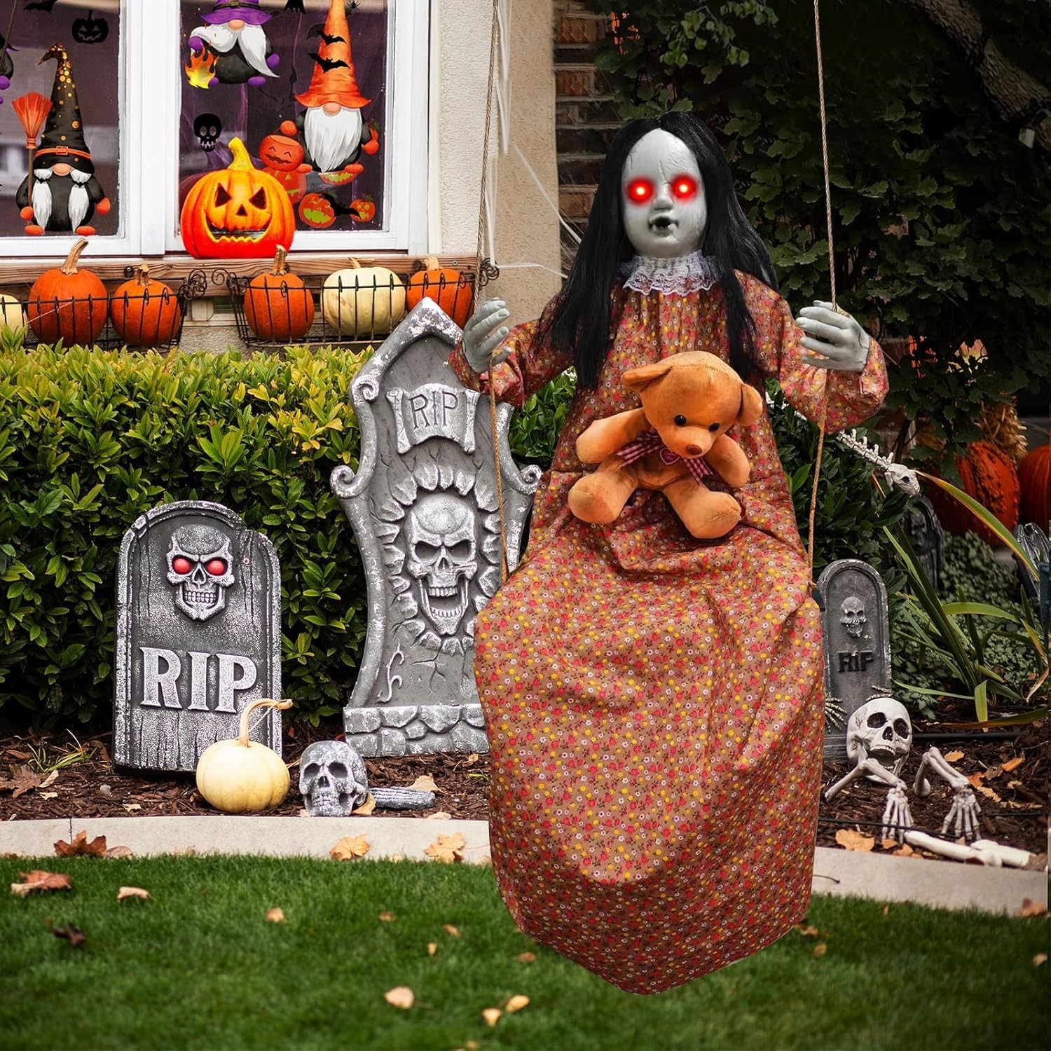 Scary Halloween Decorations Outdoor, Halloween Hanging Swinging Doll Girl with S