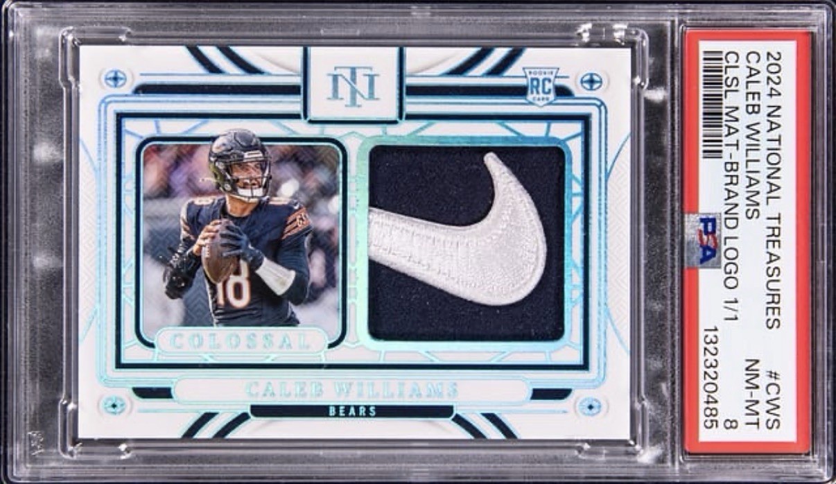 2024 National Treasures Caleb Williams Colossal Nike Logo Patch RC 1/1 PSA 8