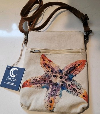 Starfish Cott N Curls Canvas Crossbody Bag Purse Watercolor 7.5x10 NWT
