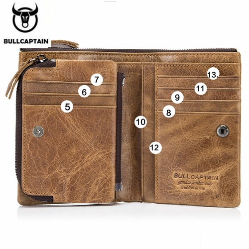 Portafoglio da uomo in pelle BULLCAPTAIN moneta corta portafoglio vintage in pelle di mucca nuovo - Foto 2 di 10