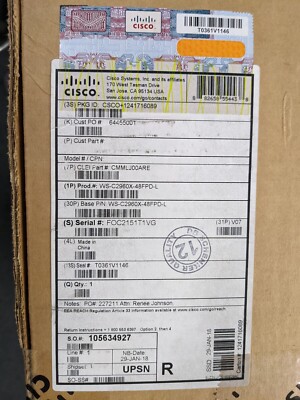 Cisco WS-C2960X-48FPD-L 48 POE+ GE+2 10G SFP+, LAN BASE (740W) open box