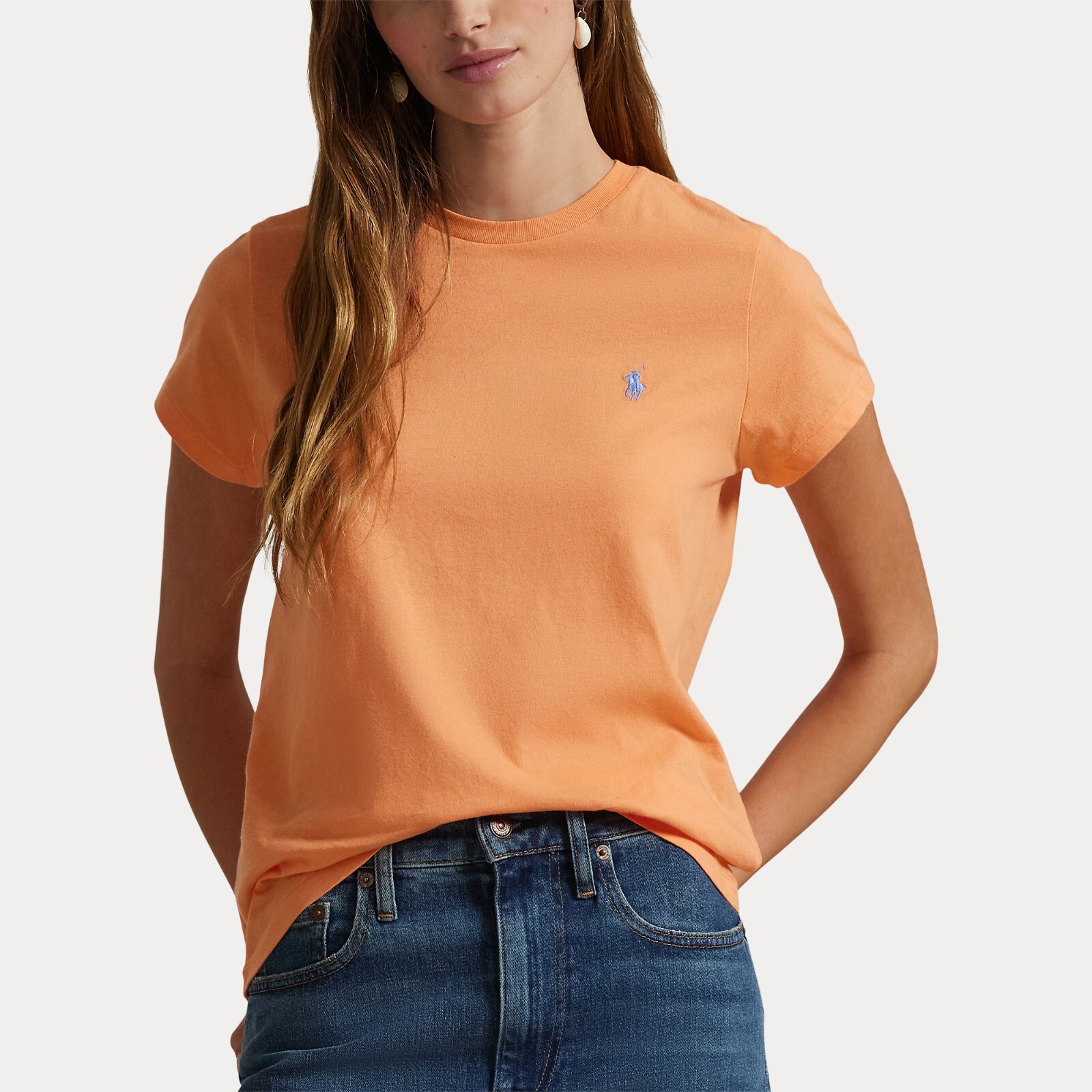 PONY Ralph Lauren Donna TG XS T Shirt Maglietta girocollo in jersey cotone Arancione