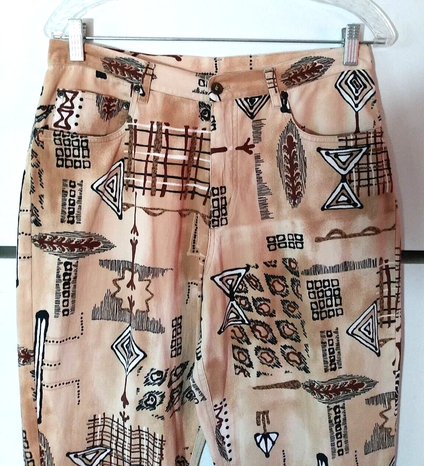 VINTAGE WOMEN'S CHICO'S DESIGN PRIMITIVE INDIAN PRINT COTTON PANTS SIZE 1.5 10 - Image 2 of 4