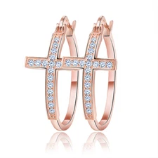 Cross Hoop Earrings for Women Religious Jesus Cubic Zirconia Ginger Lyne Coll...
