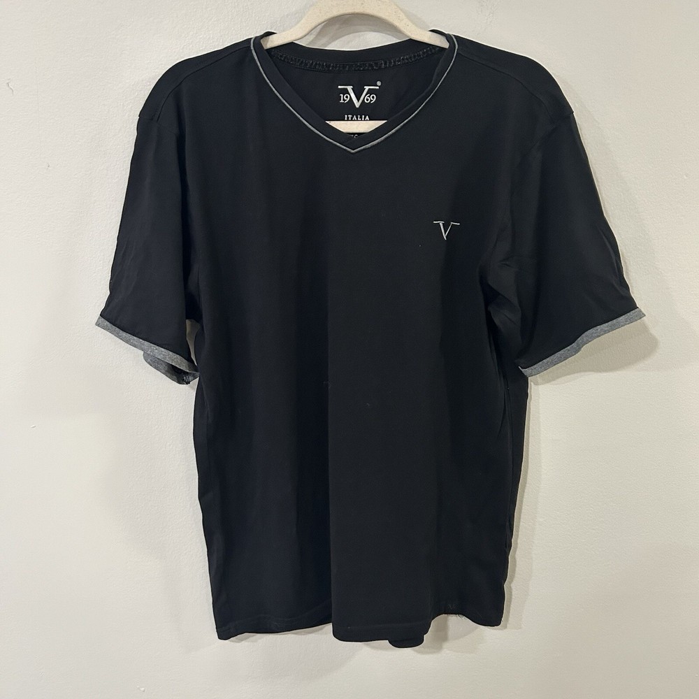 NWOT Versace 19-69 Black V-Neck White Lined Men’s T-Shirt Size Large