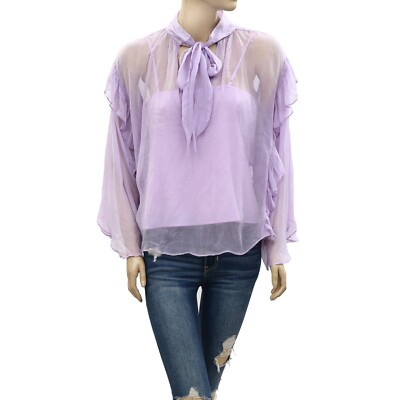 HappyXNature Kate Hudson Ruffle Shirt Blouse Top Purple Oversized Sheer M 227385