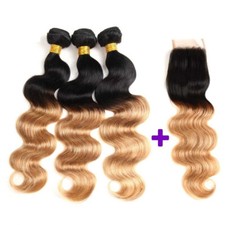 Body Wave 3 Bundles With Closure 1B/27 color Human Hair 100g/Bundle