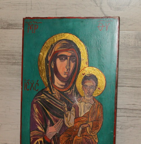 Jungfrau Maria Christkind Vintage Orthodox Handbemalte Ikone - Bild 4 von 6