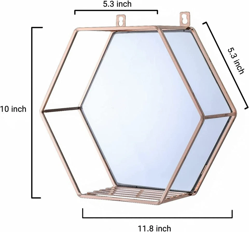 Wall Mirror for Home Decoration with Rose Gold Hexagon Hanging Shelf - Image 2 of 4