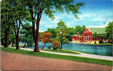Washington Park Red Building Boat House Albany NY New York Postcard UNP VTG