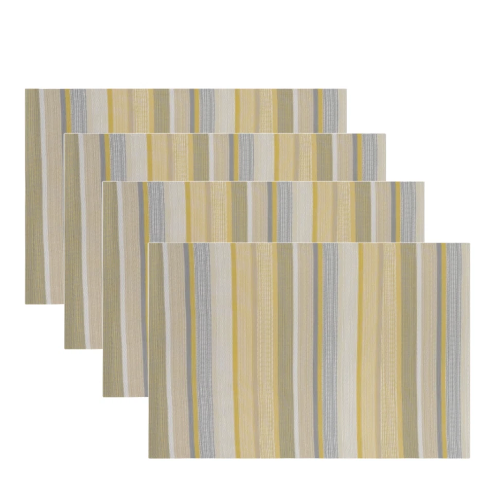 4 manteles rectangulares rayas tejidas amarillas y verdes PVC interior exterior polivinilo Foto 3 de 4