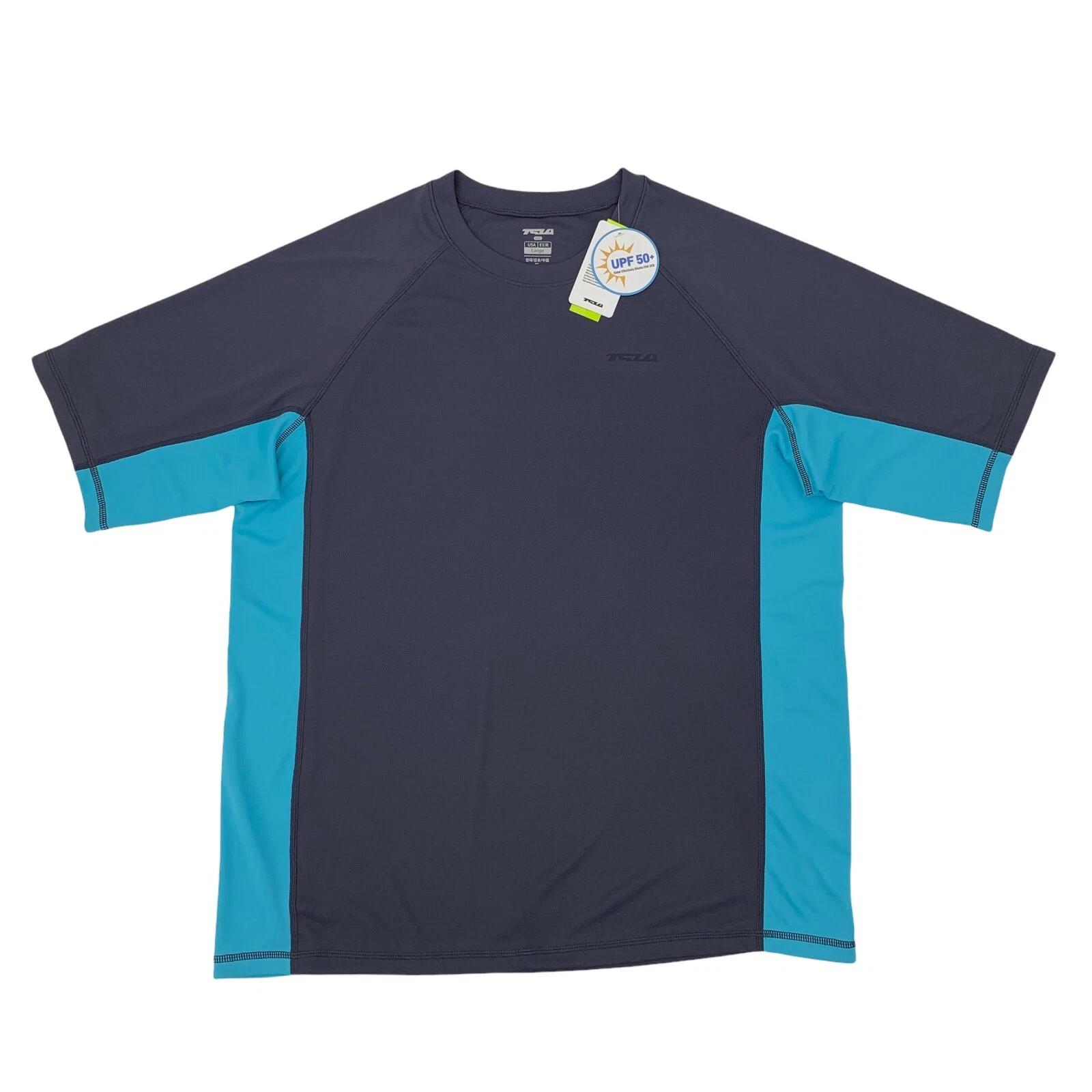 TSLA Active T Shirt Men's Size L Navy Blue Short Sleeve Quick Dry Moisture Wick